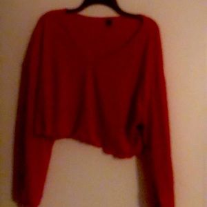Woman red v/ neck shirt